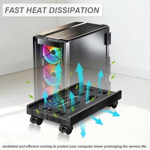 Miniatura 4 de Soporte Para Cpu Para Pc, Soporte De Torre De Ordenador De Escritorio, Soporte Ajustable Para Cpu, Soportes Para Pc Móvil Con Ruedas Giratorias Con Bloqueo, Carro De Cpus Debajo Del Escritorio - Negro