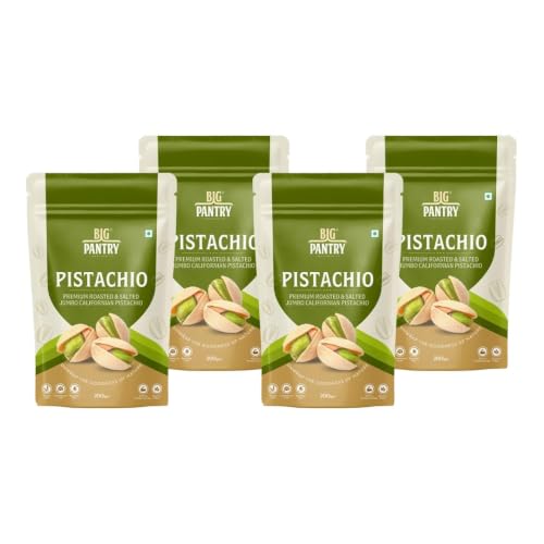 Image of BIG Pantry Premium Roasted & Salted California Pistachios 200g | Jumbo Shelled Pista | Crunchy Protein-Rich Dry Fruits | Gluten Free | Resealable Freshness Pouch (Pack Of 4)