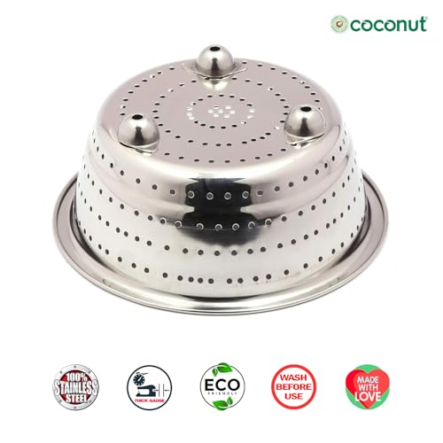 Image of Coconut Stainless Steel Colander Strainer for Kitchen - Large Rice Washer, Fruit & Vegetable Washing Bowl with Handles - Rust-Proof, Heavy-Duty Multipurpose Sieve Basket - Pack of 1 | 25 cm