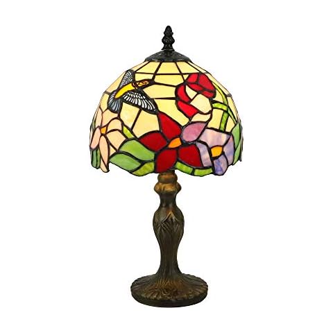 Tokira Tiffany Style Table Lamp 8 Inch, Vintage Yellow Hummingbird Small Lamp for Living Room, Stained Glass Desk Lamps, Night Light for Lounge Bedroom Bedside, Free LED Bulb Cover
