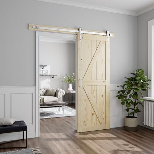 Image of SMARTSTANDARD 32in x 80in Sliding Barn Door with Brushed Nickel Hardware