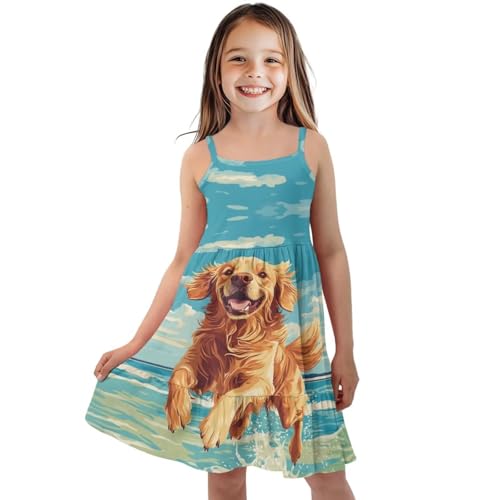 Girls Summer Spaghetti Straps Dress Ruffle Pleated Tiered Flowy Dresses