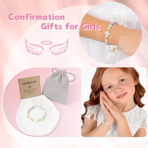 Image of BAYLAY Easter /First Communion /Baptism /Confirmation Gifts for Women - Colorful Bead Bracelets Easter Basket Essentials Stuffers for Teens, Cross Bracelet Easters Egg Fillers Christian Gifts for Teen