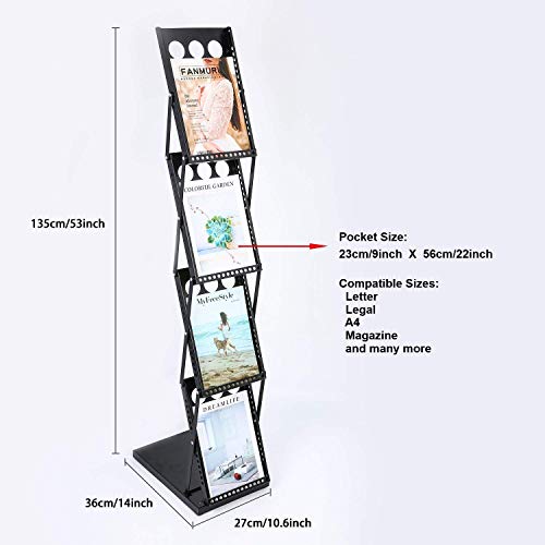 Image of Metal Catalogue Stand - Portable Black Magazine, Brochure, and Leaflet Display Rack with Floor & Hanging Shelves, Multi-Purpose Organizer for Office, Exhibitions, and Showrooms