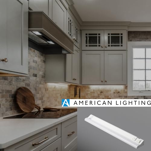Image of American Lighting 18-Inch LED Courant Undercabinet Light with Two Receptacles, 5CCT Select, White Finish, 120V AC, 12W, 720 Lumens, CRI 90, 15 Amp, Ideal for Kitchen, Workspace, Retail Display, 2 Pack