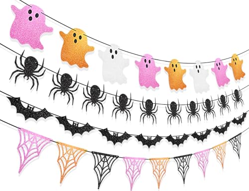 HOWAF Glitter Halloween Characters Spider Bat Ghost Garland Kit -...
