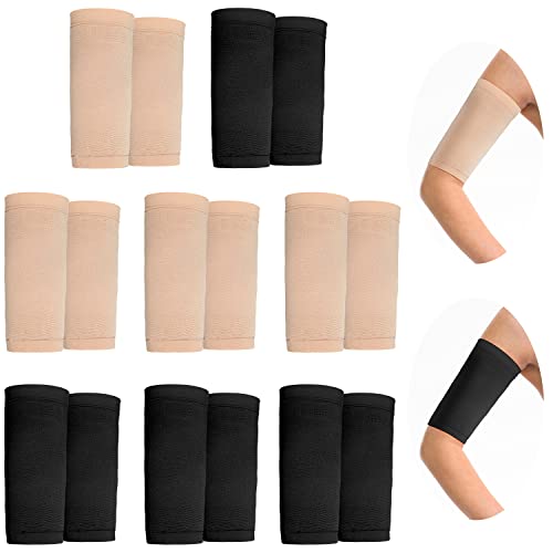 8 Pairs Arm Sleeves for Women Arm Compression Sleeves Slimming Arm Sleeves Arm Wraps for Flabby Arms Upper Arm Compression Sleeves for Women Girl Sport Fitness Supplies, Black and Beige