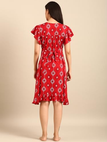 Image of Rupa Jon Aishwarya Women Short Printed Nighty in Premium Cotton Blend Fabric, Midi Length, Night Dress, Three-Fourth Length for Comfortable Everyday Wear