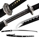 Runoshi Sekiro Shadows Die Twice Sword Cosplay Game Anime Katana Handmade Black Blade Japanese Samurai Sword Real 9260 Spring Steel Full Tang (Kagenui)