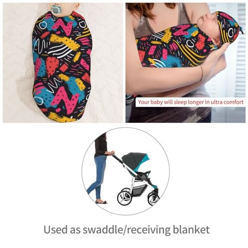 Image of 90s Art Newborn Swaddle Blankets Hat Sets Soft Baby Receiving Blanket Swaddle Sack for Baby Shower Infant Boy Girl Gift