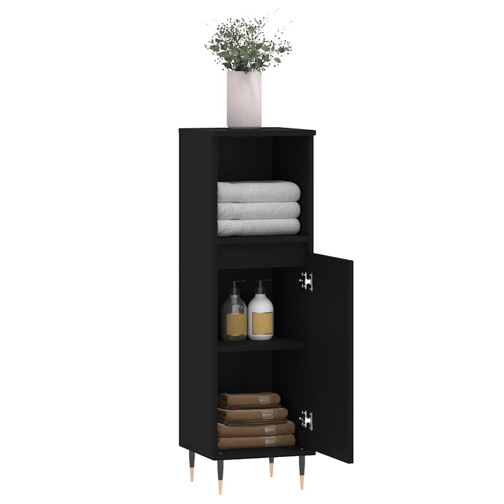 Mueble de baño negro 30 x 30 x 100 cm de madera con patas de hierro, diseño moderno, montaje en pared, armario para baño pequeño, juego de muebles de baño