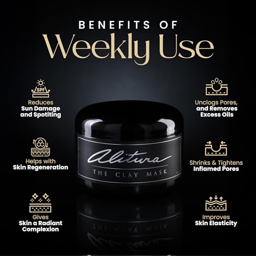 Alitura Clay Face Mask – Exfoliating, Hydrating & Anti-Aging Facial Mask with Vitamin C & Pearl Powder – Pore Cleansing Face Mask for Acne, Blackheads & Glowing Skin – 7.1 oz