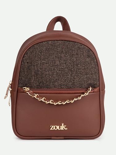 Image of ZOUK Mayra Mini Daypack | Stylish Vegan Leather Backpack for Women with Water-Resistant Lining | Handcrafted Small Day Bag with Gold Zip & Adjustable Straps |