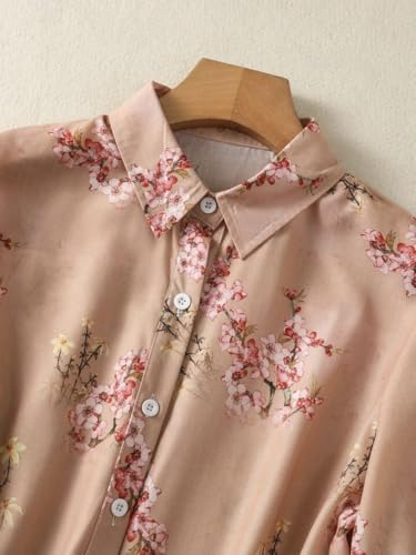 Image of Gufrina Womens Casual Button Down Shirt with Abstract Floral Print in Blush Pink Color, Long Sleeves and Relaxed Fit Design
