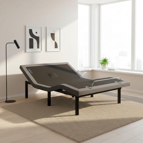 Naomi Home Idealbase Full Adjustable Bed Base with Massage, USB Ports, Under-Bed Light, Wireless Remote, 800 Lb Capacity, Gray Metal Frame, Easy Assembly for Personalized Comfort and Relaxation