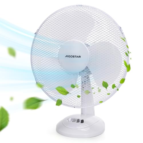 Aigostar Allace 33JTO Ventilador de mesa, 3 velocidades, 50 W, 2,5 kg, oscilación de 80 grados, diseño exclusivo.