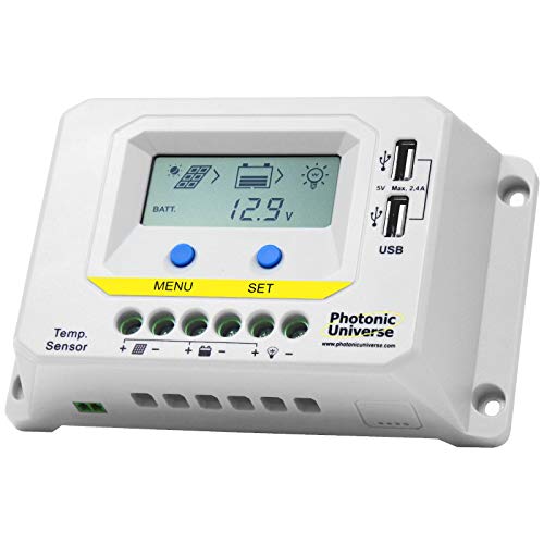 Regolatore di carica solare 20 A 12 V/24 V con display LCD e potente uscita USB  per pannelli solari fino a 320 W/640 W- per camper, roulotte, barche, illuminazione solare, sistema off-grid