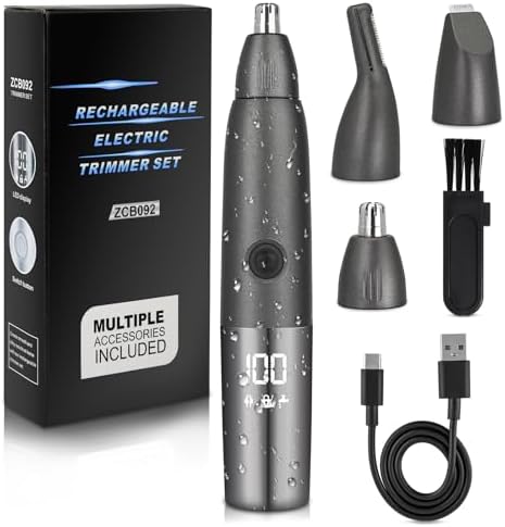 Candofly USB Rechargeable Nose Hair Trimmer for Men - 3 in 1 Ear & Nose Hair Trimmer Eyebrow Clipper with LED Display, IPX7 Waterproof Mens Grooming Kit