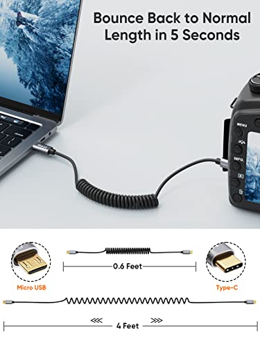Cablecreation Coiled Micro Usb To Usb C Cable 4Ft Coiled Usb C To Micro Usb Otg 480Mbps Type C To Micro Usb Cable To Usb C To Usb Micro For Macbook Pro Air S21 S20 S10 Pixel 5/4/3/2 Etc. 1.2M Black #TOP1
