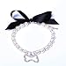 Dog Pet Pearls Necklace Collar Beling Accessories Ribbon Bone Charm Pet Puppy Jewelry For Female Puppy Chihuahua Yorkie Adjustable and Handmade (S, Crystal)