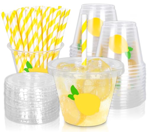 Whaline 100 Pcs Lemon Disposable Plastic Cups with...