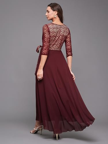 Image of Miss Chase Women's Round Neck Cap Sleeves Lace Knee -Long Skater Dress