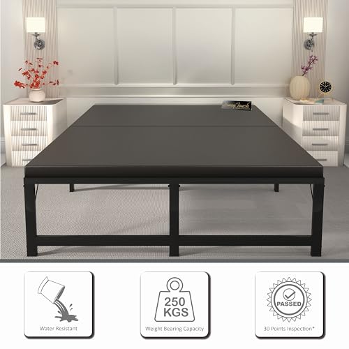 Image of Honey Touch Base Folding Double Bed with Mattress | No Assembly Required | Foldable Bed for Sleeping /Guests /Rented Apartments /Bedroom(4x6.25ft, Black)