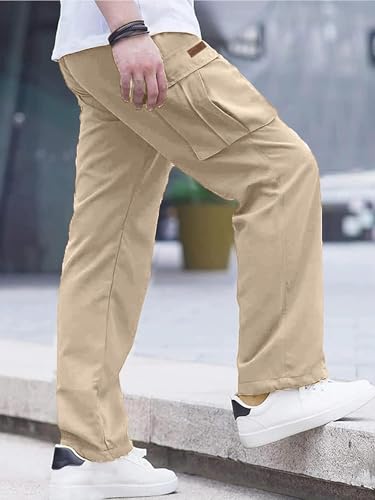Image of Comdecevis Men's Casual Cargo Pants Workout Joggers Stretch Sweatpants Hiking Drawstring Tactical Pants with Multi Pockets