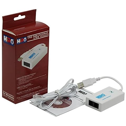 HiRO V92 56K External USB Data Fax Dial Up Internet Modem Dual Port Built in Buzzer Truly Plug n Play Driverless Installation Built in Driver Windows 10, 8.1, 8, 7, 32-bit 64-bit (H50228) Cover