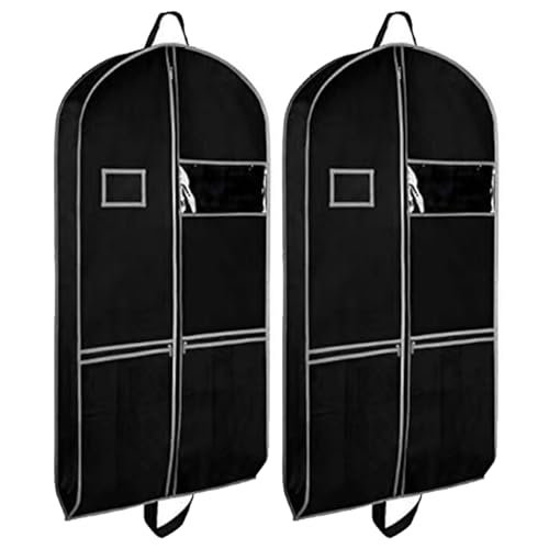 2PCS Heavy Duty Garment Bag, 24 Inch Suit Bag with 2 Large Mesh Pockets and 2 Carry Handles, Garment Duffle with Visual Window, Bags for Travel, Shirts, Coats, Dresses, Suit