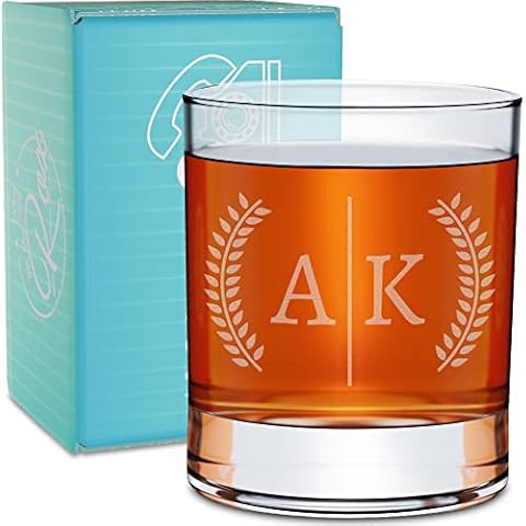 On The Rox Drinks Personalized Whiskey Gifts for Men - 11 oz Engraved Split Monogrammed Whiskey Glass - Customized Cocktail Glass for Christmas, Birthdays, Weddings - Bourbon, Scotch, Rocks, Brandy Cover