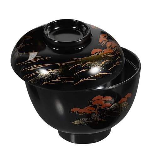HOLIDYOYO Traditional Japanese Bowl Miso Soup Bowl with Lid Stackable for Soup Ramen Home Restaurant