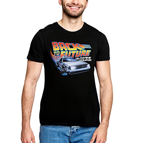 Elbenwald Zurück in die Zukunft T-Shirt mit Outatime Tour Motiv für Herren Damen Unisex Baumwolle schwarz - L