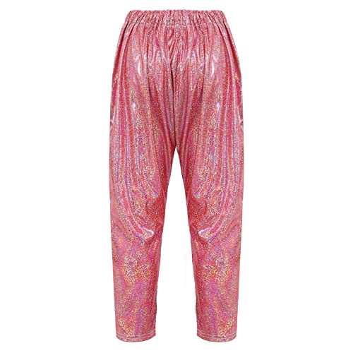 Girls Kids Sequin Metallic Elastic Waistband Trousers Little Boys Hip Hop Jazz Streetwear Dance Sports Trousers Red 3-4 Years2