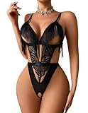 Avidlove Lace Teddy Bodysuit Lingerie Tassel Cup One Piece Babydoll Teddy Lingerie Sleepwear Black XX-Large