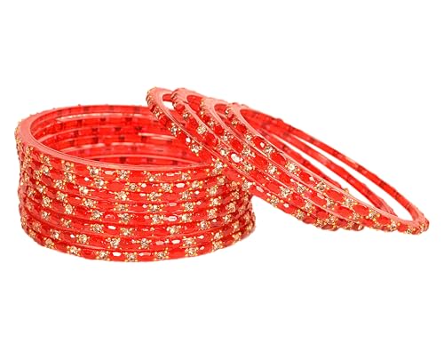 Image of Swara Creations Glass Bangles set for Women | Zirconwork Golden Raindrops Bangles Collection | Ethnic, Festive & Special Occassions(12Pcs)(SKU287)