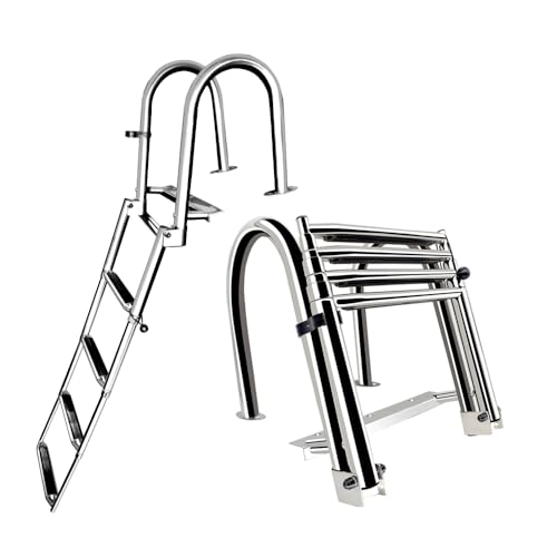 Stainless steel 4 step folding marine ladder heavy duty telescoping...
