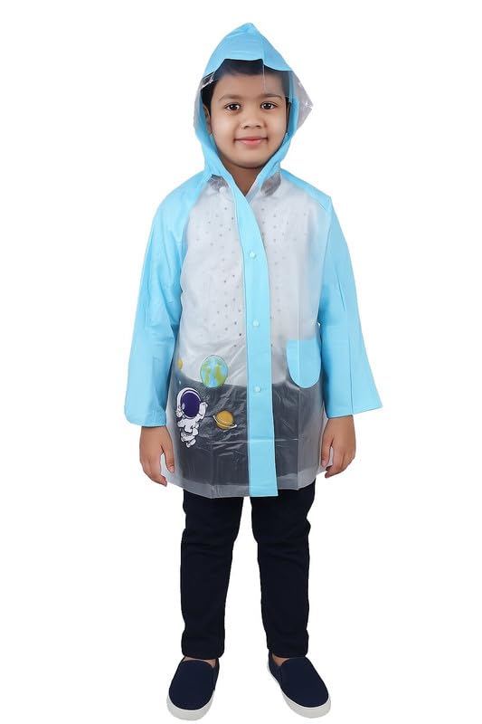 Image of Kids Waterproof Long Raincoat for Boys & Girls | Lightweight Hooded Rainwear with Pockets | Full-Length Rain Coat for School, Travel & Outdoor Use