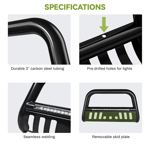 Image of AUTOSAVER88 3 inch Bull Bar w /LED Light Bar Compatible for 04-23 Ford F150 | Push Bar Fits 03-17 Expedition & 06-08 Lincoln MK-LT & 03-14 Navigator, Front Bumper w / Skid Plate, Black Grill Brush Guard