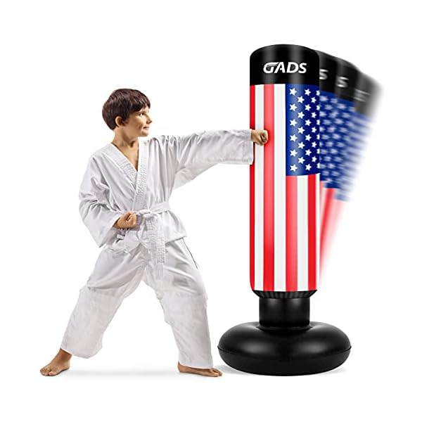 Gads-Punching-Bag-for-Kids-Premium-Inflatable-Bag-for-Immediate-Bounce-Back-62-inches-Free-Standing-Bag-for-Boxing-Kickboxing-Karate-Stress-Relief Kids Karate Punching Bag, Kids Kickboxing Bag, Bounce Back Punching Bag for Kids, Kids Boxing Bag, Punch Pro Punching Bag for Kids, Blow Up Punching Bag for Kids, Karate Punching Bag for Kids