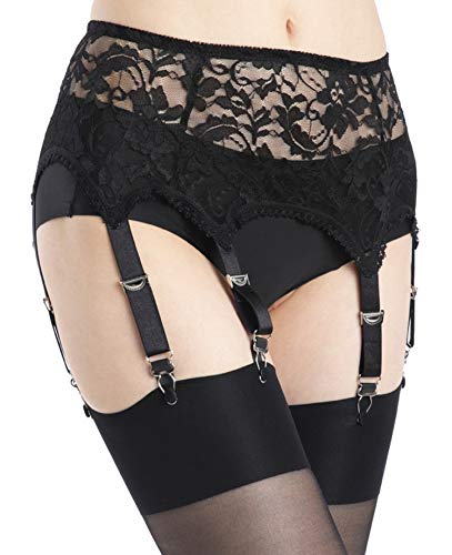 Aurueda Oberschenkel Spitze Strumpfgürtel mit 6 Strapsen Dehnbar Strapsgürtel für Dessous Oberschenkel Strümpfe Schwarz Spitze Größe XXL Cover