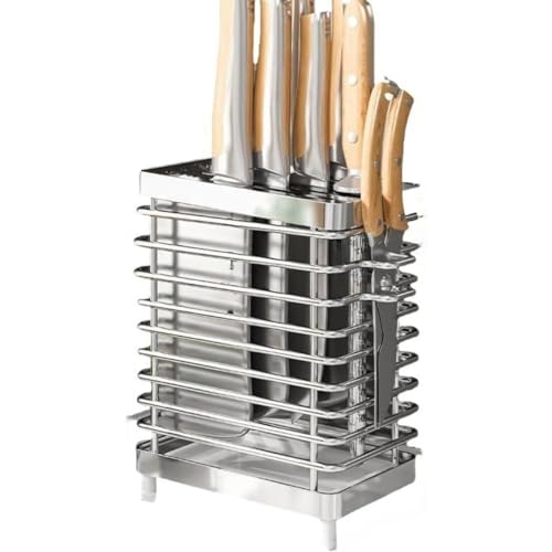 Glaucus 包丁立てと箸置き 研ぎ棒 はさみ フルーツナイフ ステンレス制 多機能収納ラック 耐久 水切りトレー デザイン 通気性 包丁が出し入れしやすい キッチン収納用品 (S,ステンレス色)