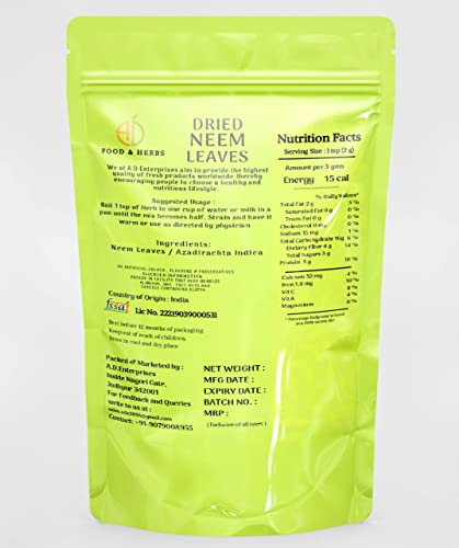 Image of A D Food & Herbs Organic Dried Neem Leaves /Azadirachta Indica Leaves Herbal Ayurveda (20 Gms)