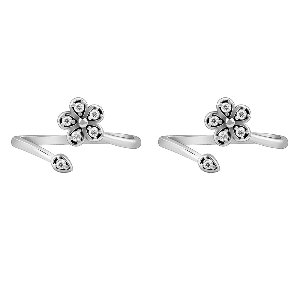 925 Oxidised Silver Flower Toe Rings| Toe Rings for Women and Girls | With Certificate of Authenticity and 925 Stamp | 6 Month Warranty