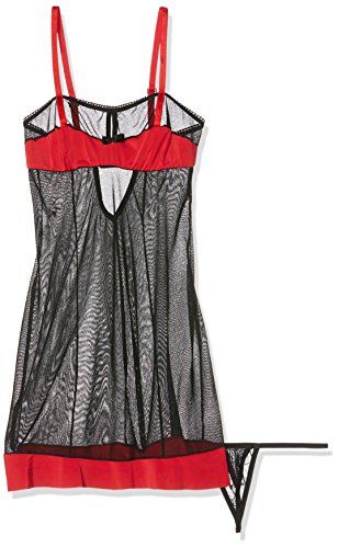 Nuisette rouge et noire avanua Celia avec string assorti en taille S-M