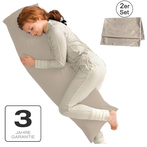 Soifox Seitenschläferkissen Bezug 40 x 145 2er Set - Kissenbezug 40x145cm - Warmes Beige - 100% Mikrofaser bügelfrei & knitterfrei mit… – Ansicht 3