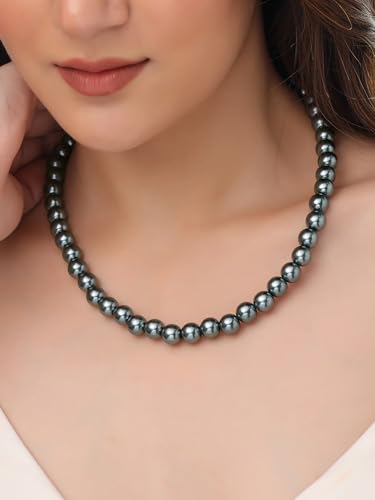 Image of Yellow Chimes Pearl Necklace for Women | Fashion Grey Chain Necklace | Choker Pearl Statement Necklaces | Glam Chains | Western Necklace for Girls Birthday Anniversary Gift for Women Wife