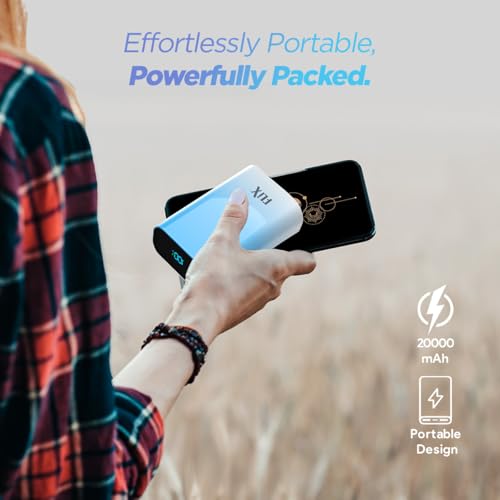 Image of FLiX UltraCharge Duotone 20,000mAh 22.5W QC Pocket Power Delivery PPS Power Bank, Type C Input & Output, LED Percentage Display, Compatible iPhone, Samsung, Google (White + Blue)