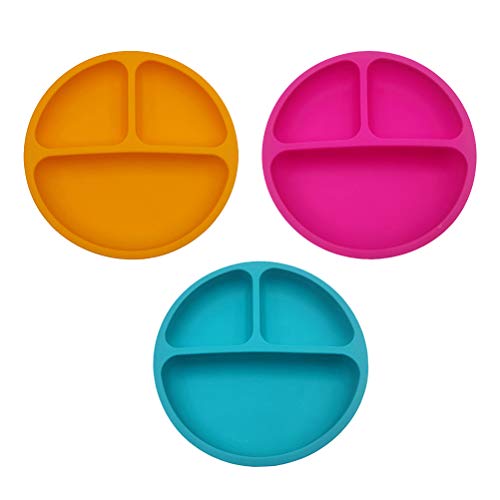 Yardwe- 3 peças de silicone dividido em placas para crianças com design de rosto sorridente pratos i