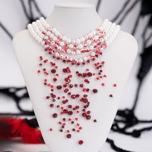 Collier gothique perles de sang rouge pour sublimer un décolleté